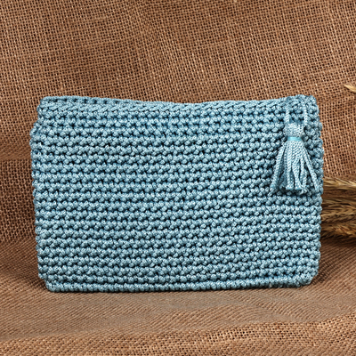 Cerulean Handcrafted Crocheted Cosmetic Bag with Tassel