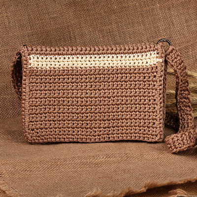 Brown and Ivory Crocheted Sling Bag Handcrafted in Armenia