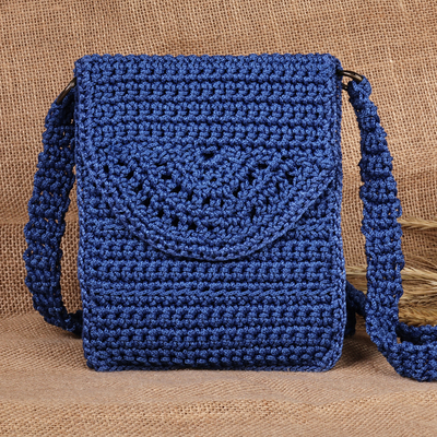 Crocheted Small Sling Bag in Blue Shade Handmade in Armenia