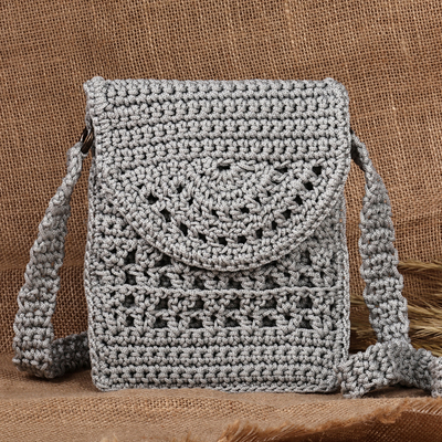 Crocheted Small Sling Crossbody Bag in Grey Hue from Armenia