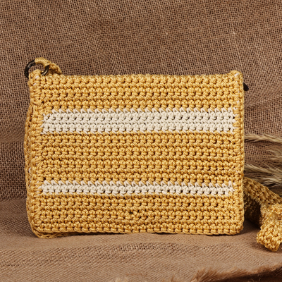 Crocheted Striped Sling Bag in Yellow and Ivory from Armenia