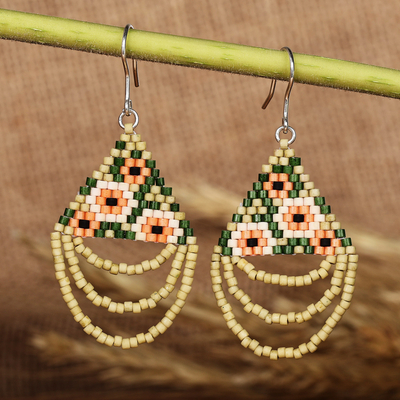 Handcrafted Floral-Patterned Glass Beaded Dangle Earrings