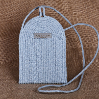 Armenian-Made Blue Cotton Blend Cell Phone Shoulder Bag