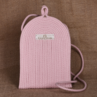 Artisan-Made Light Pink Cotton Blend Cell Phone Shoulder Bag