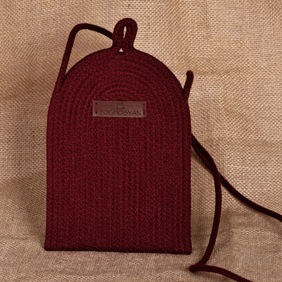 Handmade Wine Burgundy Cotton Blend Cell Phone Shoulder Bag