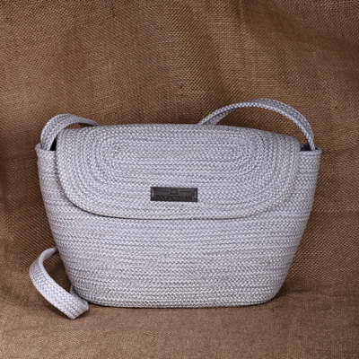 Handwoven Grey Cotton Blend Sling Bag Crafted in Armenia