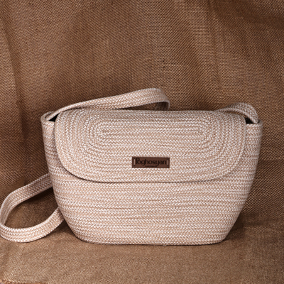 Armenian Handcrafted Cotton Blend Sling Bag in Beige Hues