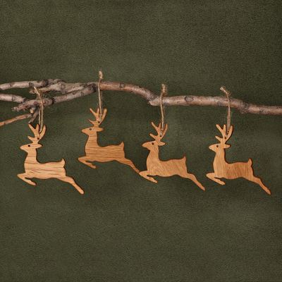 Armenian-Made 4-Piece Deer-Shaped Beech Wood Ornament Set