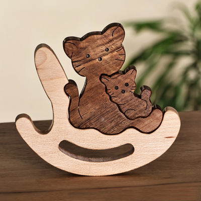 Cat-Themed 3-Piece Wood Puzzle Sculpture Made in Armenia