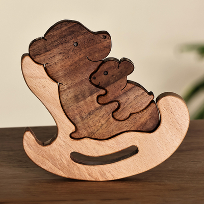 Bear-Shaped 3-Piece Wood Puzzle Sculpture Made in Armenia