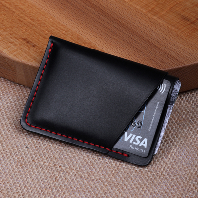 Armenian Handcrafted Black and Red 100% Leather Card Holder