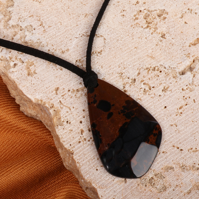 Armenian Handmade Brown and Black Obsidian Pendant Necklace