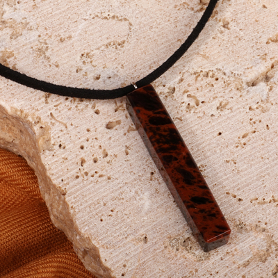 Dark Brown Natural Obsidian Pendant Necklace from Armenia