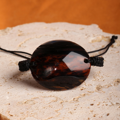 Armenian-Made Oval Natural Brown Obsidian Pendant Bracelet