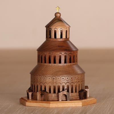 Armenian-Inspired Carved Zvartnots Cathedral Wood Sculpture