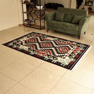 Armenian Geometric-Patterned Red and Brown Wool Rug (5x8)