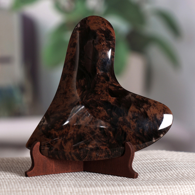 Artisan-Made Heart-Shaped Black and Brown Obsidian Sculpture