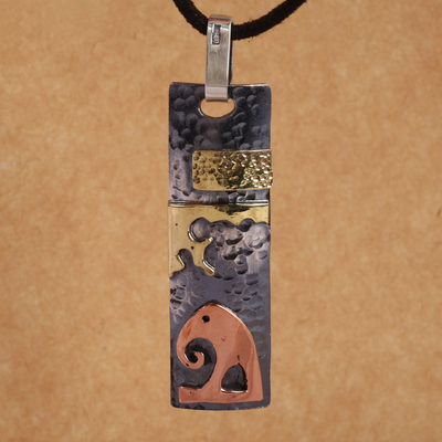 Folk Art Elephant-Themed Multi-Metal Cord Pendant Necklace