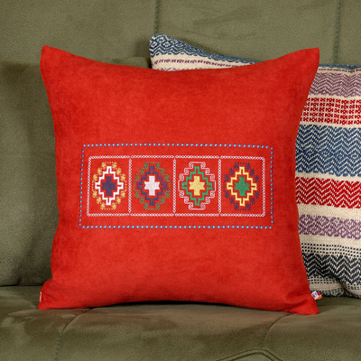 Cross-Patterned Embroidered Acrylic Zippered Cushion Cover