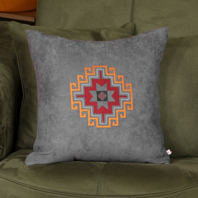 Cross-Themed Handmade Embroidered Grey Acrylic Cushion Cover