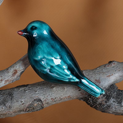 Glazed and Crackled Bird Ceramic Brooch Pin from Armenia