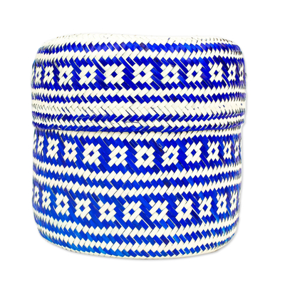 Blue Handwoven Basket for Decorative Storage from Mexico