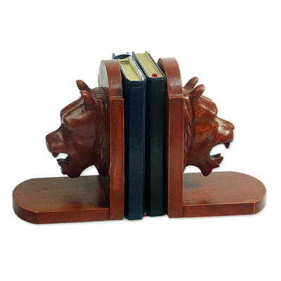 Unique Hand Carved Wood Bookends (Pair)
