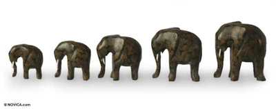 Wood Elephant Sculpture (Set of 5)