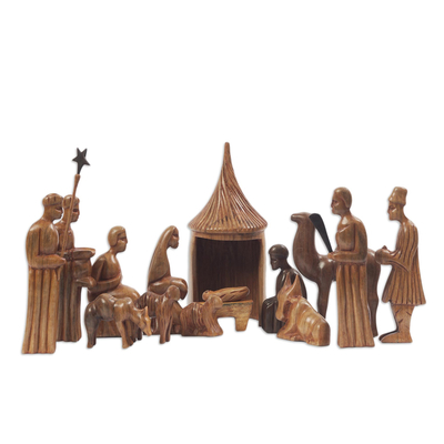 Wood nativity scene (14 Pieces)