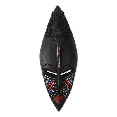 Fair Trade Multicolor Sese Wood Glass Beaded Mask from Ghana