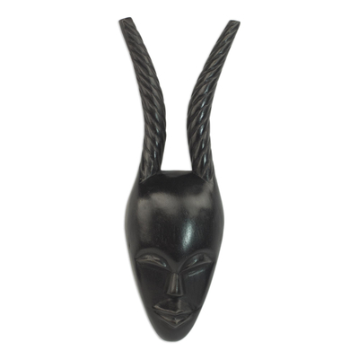 Handcrafted Ashanti Wooden Black Wall Mask from Novica