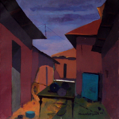 Original Acrylic Painting of Village from West Africa
