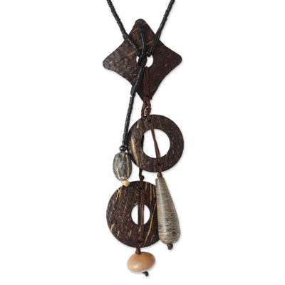 Coconut shell and soapstone Y-necklace