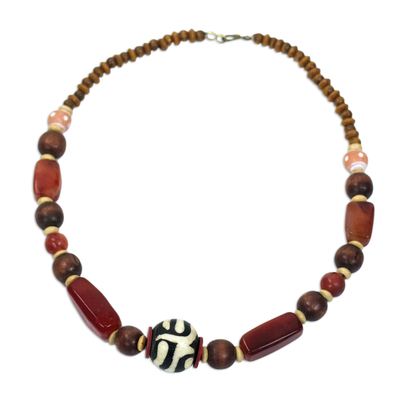 Handcrafted Beaded Agate and Bone Necklace from Africa