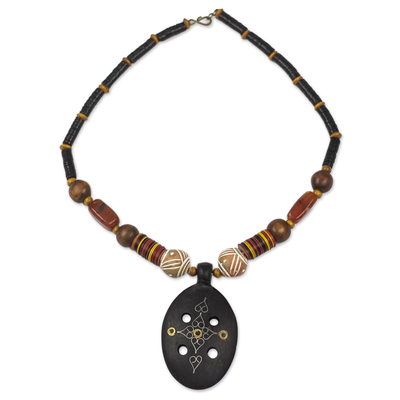 Handcrafted African Wood and Agate Necklace