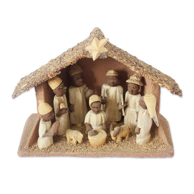 Handcrafted Wood Nativity Religious Sculpture