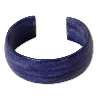 Handcrafted Blue Leather and Recycled PVC Minimalist Cuff Bracelet