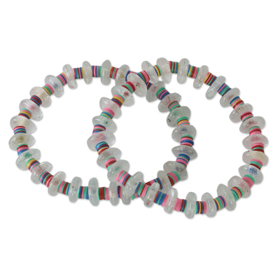 Hand Made Recycled Glass Stretch Bracelets (Pair)