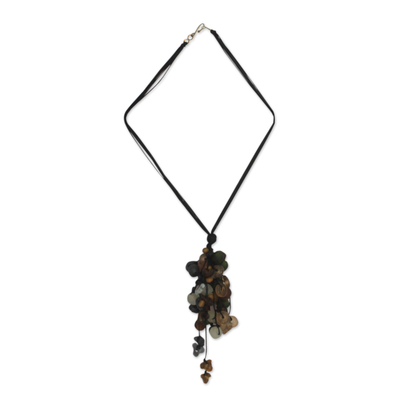 Wood and recycled glass pendant necklace