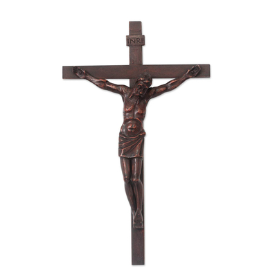Unique Brown Mahogany Wood Wall Crucifix by Novica