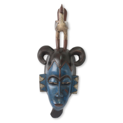 Blue African Mask with Bird
