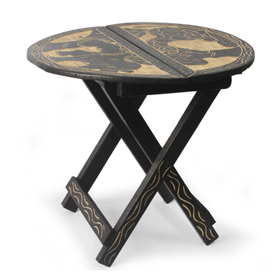 Handcrafted African Animal Themed Wood Folding Table