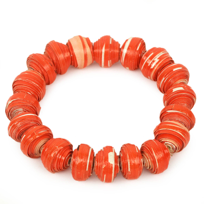 Orange Handmade Bracelet with Recycled Paper Beads