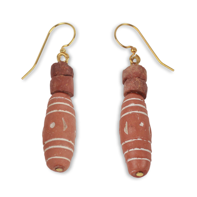 African Handmade Bauxite and Terracotta Dangle Earrings