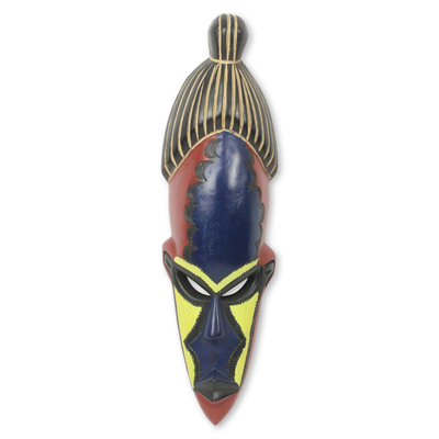 Brightly Colored Hand Carved African Mask from Ghana