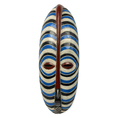 Blue and White Stripes African Mask from Ghana