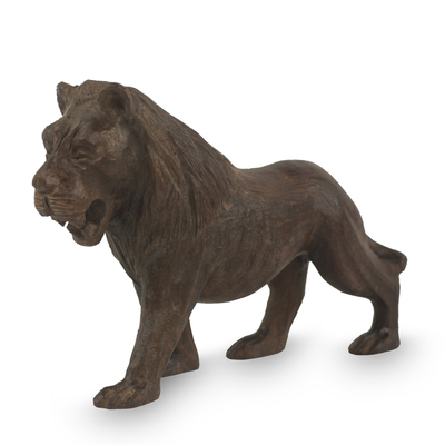 Realistic Hand Carved Ebony Lion Sculpture from Africa
