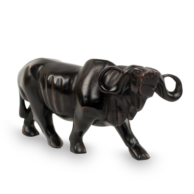 African Cape Buffalo Sculpture Hand Carved from Teakwood