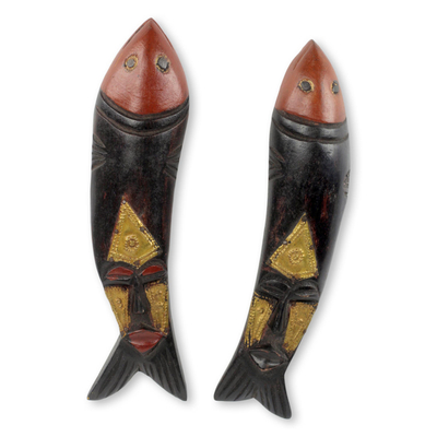 Artisan Crafted Fish Theme African Masks (Pair)