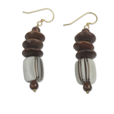 African Fair Trade Jewelry Recycled Beads and Wood Earrings